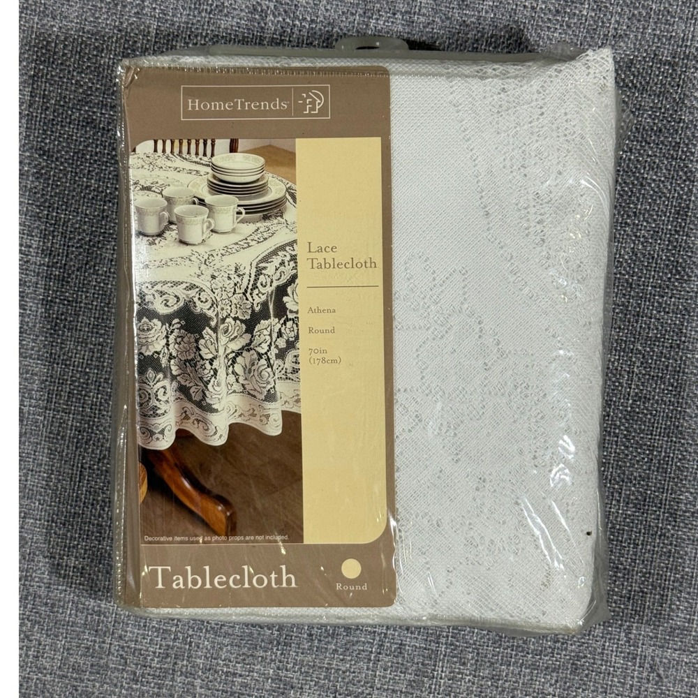 HomeTrends Lace Tablecloth Round 70in White NEW Athena Floral Cottagecore Shabby